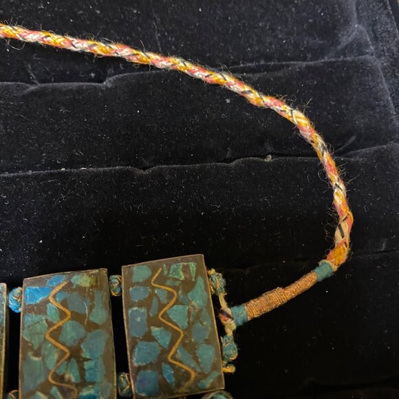 Vintage Bohemian Blue & Gold Gypsy Choker Necklace With Beaded Pendants - Picture 11 of 16